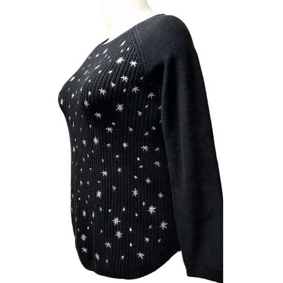 Style & Co Black White Embroidery Star Petite Whimsy Pullover Sweater (M) NWT - Picture 5 of 8